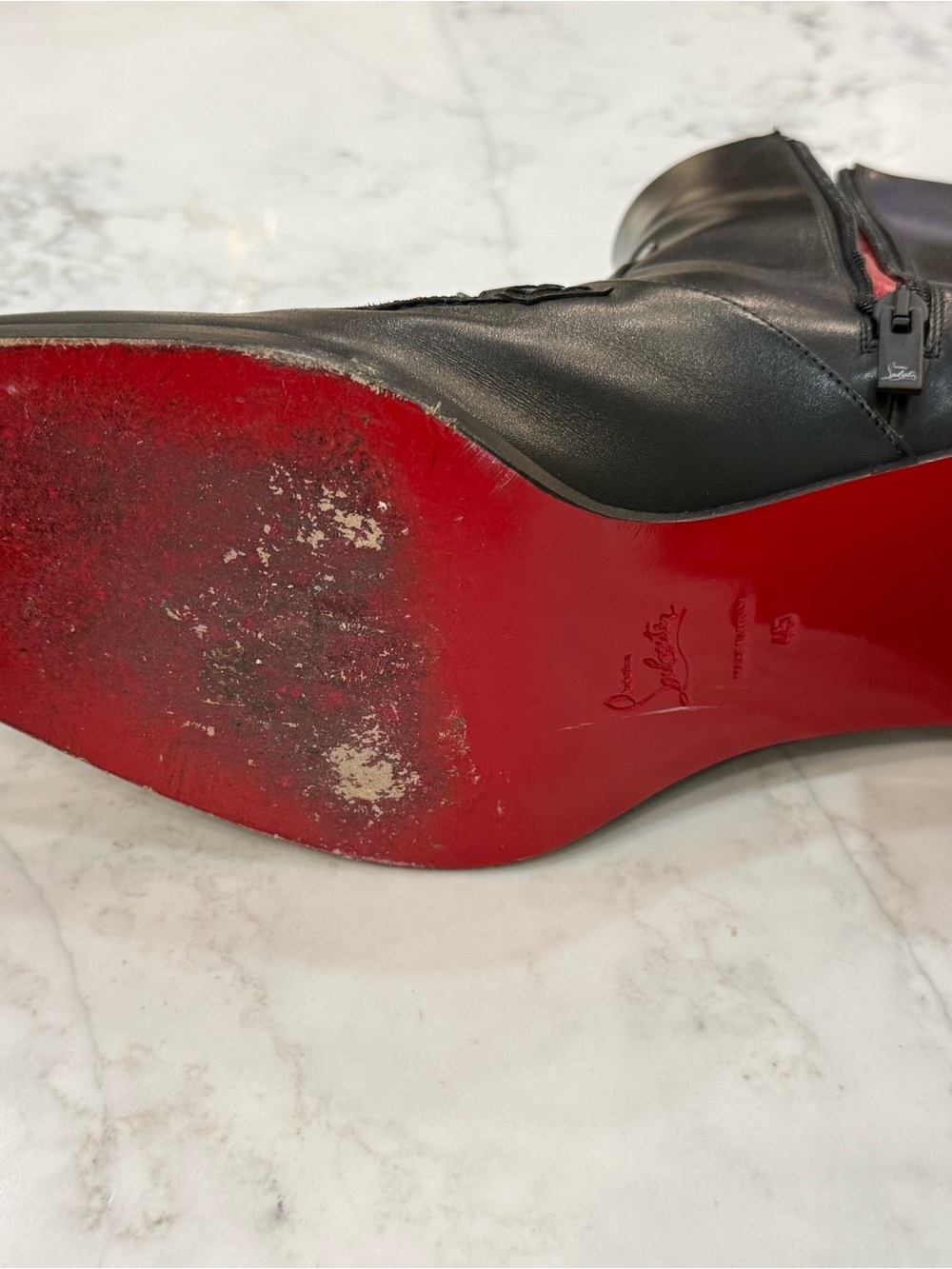 Christian Louboutin Black Leather Ankle Boot with Red Insole Trim - Picture 8 of 15